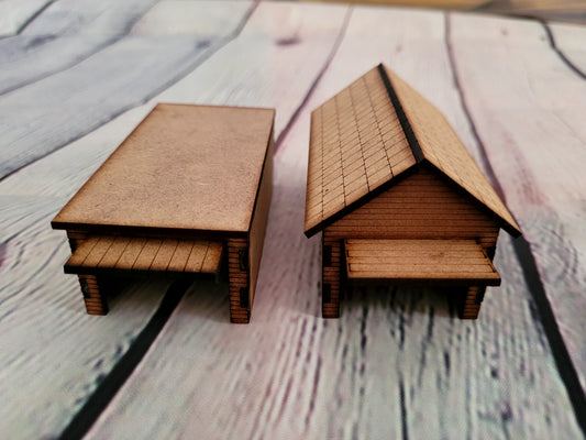 2 Laser Cut OO Gauge Model Single Garage Apex And Flat Roof In MDF
