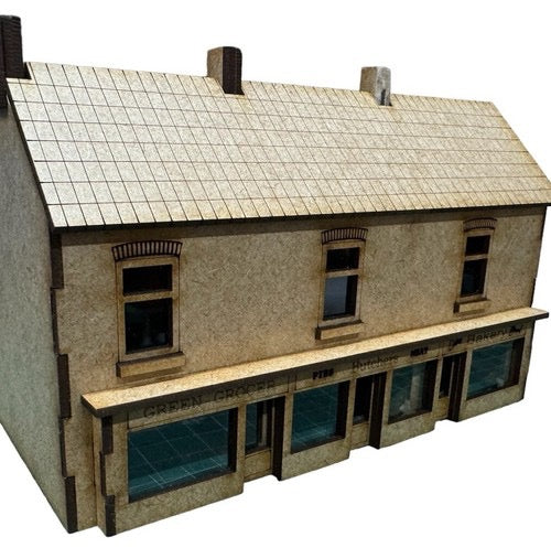 NEW FOR 2025 ‘O’ Gauge 3 Block Terrace Shops Laser Cut MDF Kit in LOW RELIEF